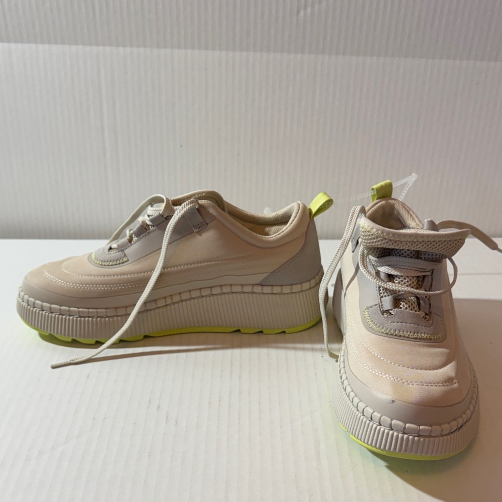 Cougar Cream Platform Sneakers with Lime Accents
